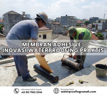 Proses aplikasi waterproofing membran adhesive yang praktis dengan sistem kupas dan tempel (peel and stick) pada atap.